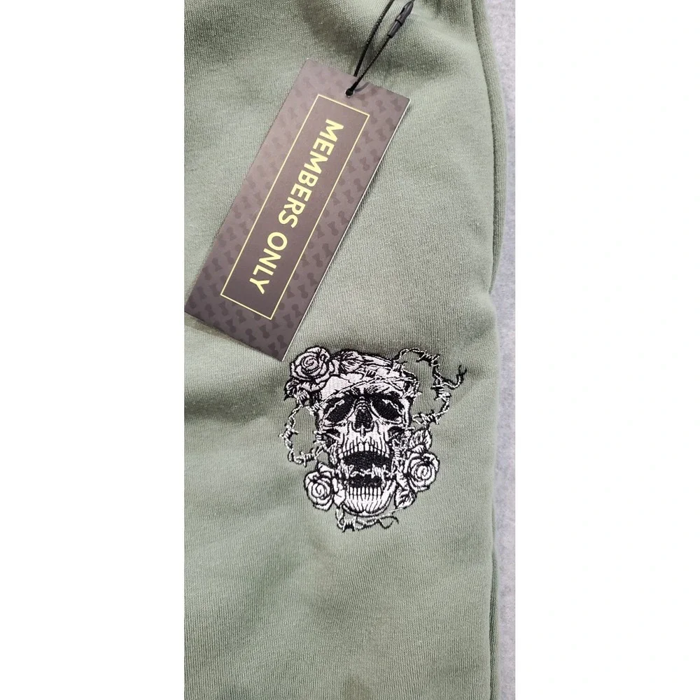 The Original Members Only Olive Green Men's Unisex Large Skull Roses Sweatpants - Picture 6 of 10